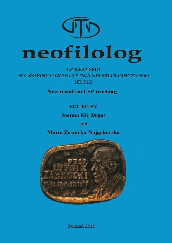 Okładka czasopisma Neofilolog, nr 51/2, rok 2018, tytuł New trends in LSP teaching