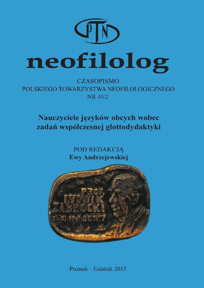 Okładka czasopisma Neofilolog, nr 45/2, rok 2015, tytuł Nauczyciele języków obcych wobec zadań współczesnej glottodydaktyki