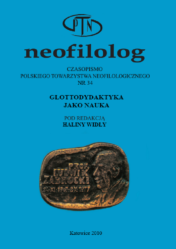 Okładka czasopisma Neofilolog, nr 34, rok 2010, tytuł Glottodydaktyka jako nauka