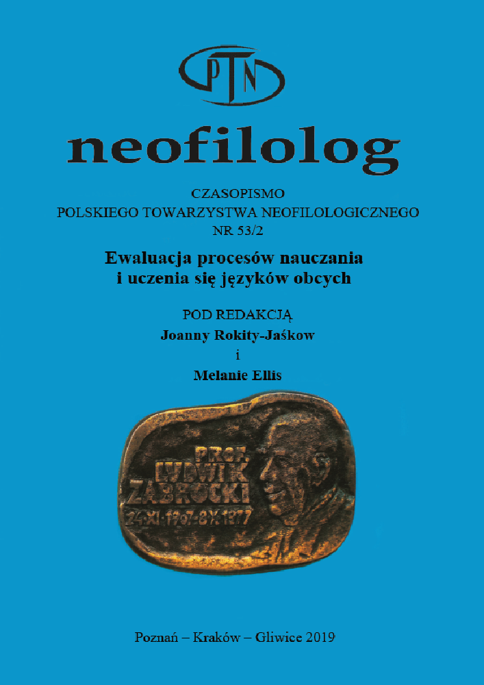 Okładka czasopisma Neofilolog, nr 53/2, rok 2019, tytuł Ewaluacja procesów nauczania i uczenia się języków obcych