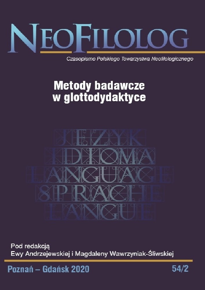 Okładka czasopisma Neofilolog, nr 54/2, rok 2020, tytuł Metody badawcze w glottodydaktyce