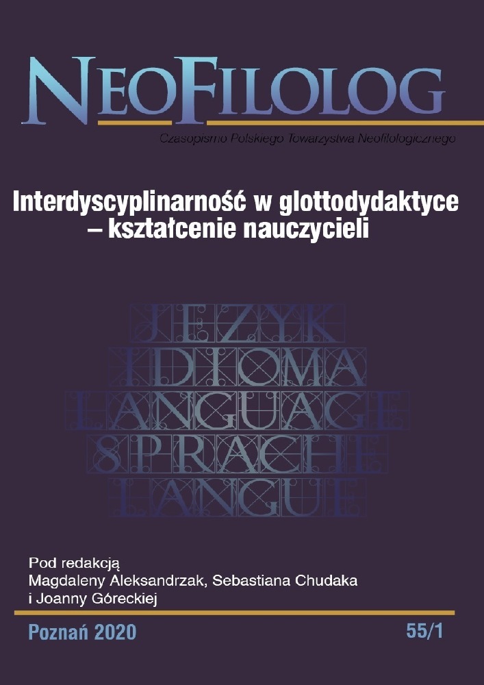 Okładka czasopisma Neofilolog, nr 55/1, rok 2020, tytuł Interdyscyplinarność w glottodydaktyce – kształcenie nauczycieli