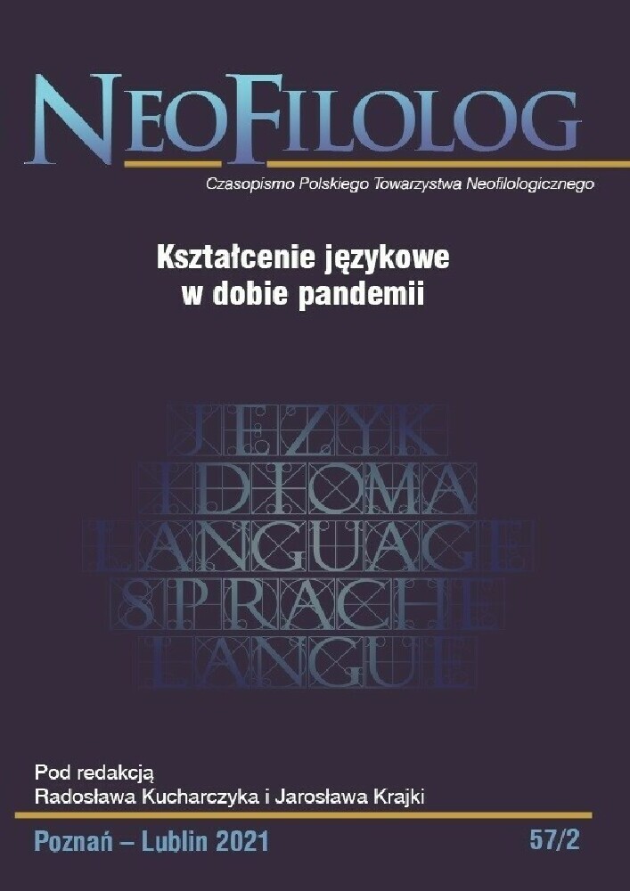 Okładka czasopisma Neofilolog, nr 57/2, rok 2021, tytuł Kształcenie językowe w dobie pandemii