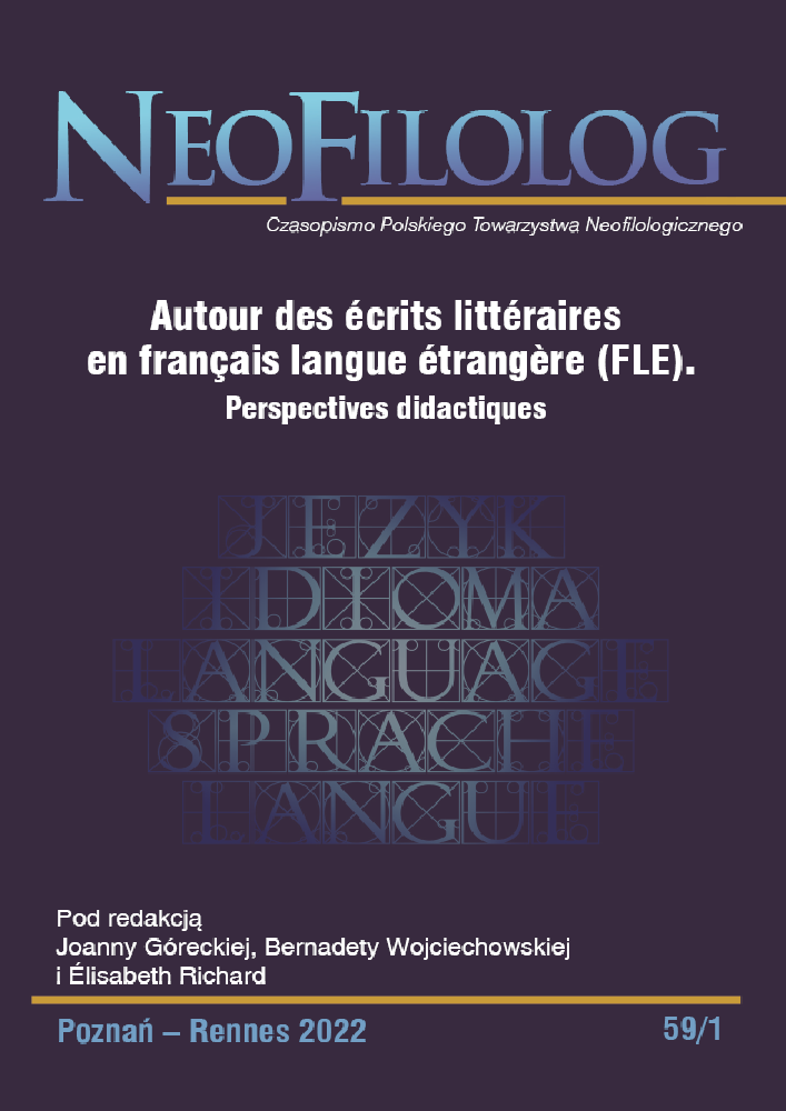 Okładka czasopisma Neofilolog, nr 59/1, rok 2022, tytuł Autour des écrits littéraires en français langue étrangère (FLE). Perspectives didactiques