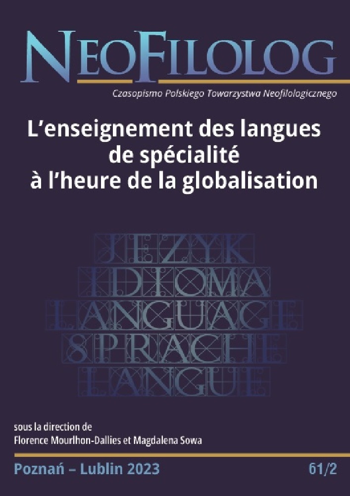 Okładka czasopisma Neofilolog, nr 61/2, rok 2023, tytuł L’enseignement des langues de spécialité à l’heure de la globalisation
