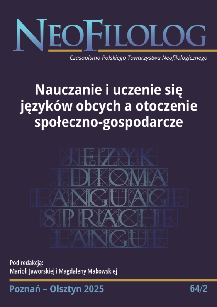 Okładka czasopisma Neofilolog, nr 64/2, rok 2025, tytuł Nauczanie i uczenie się języków obcych a otoczenie społeczno-gospodarcze
