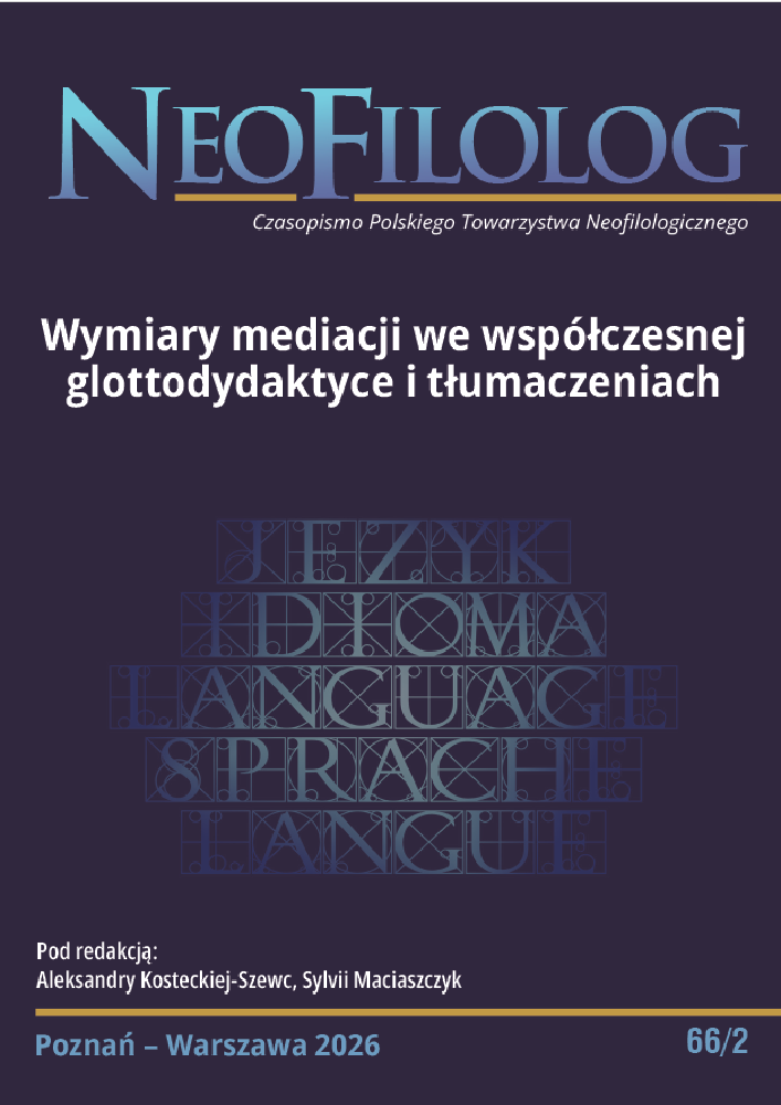 Okładka czasopisma Neofilolog, nr 66/2, rok 2026, tytuł Wymiary mediacji we współczesnej glottodydaktyce i tłumaczeniach
