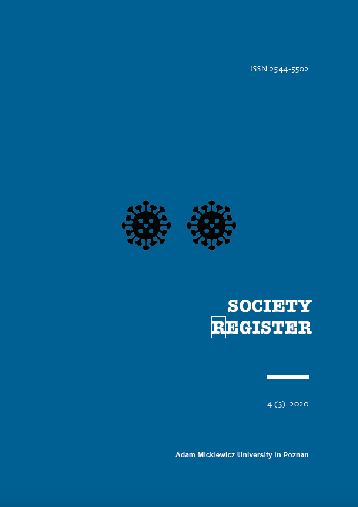 Journal cover Society Register, volume 4, no. 3, year 2020, title POSTMODERN SOCIETY AND COVID-19 PANDEMIC: OLD, NEW AND SCARY II