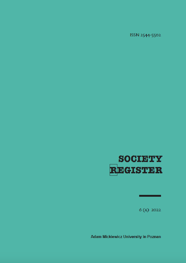Journal cover Society Register, volume 6, no. 4, year 2022, title EMOTIONS OF POPULISMS: SOURCES-CREATIONS-SOCIAL ENGINEERING (edited by Filip Pierzchalski & Marcin Tobiasz)