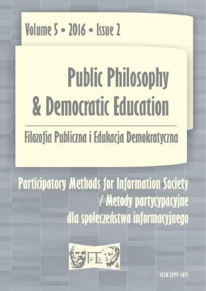 Okładka czasopisma Filozofia Publiczna i Edukacja Demokratyczna, tom 5, nr 2, rok 2016, tytuł Metody partycypacyjne dla społeczeństwa informacyjnego
