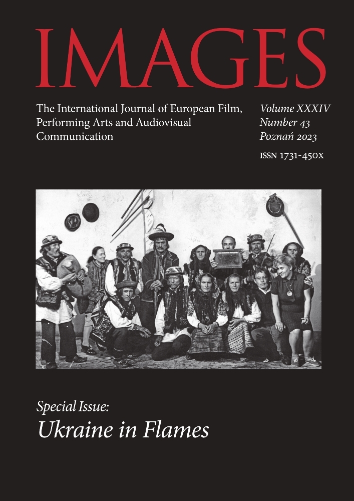Okładka czasopisma Images. The International Journal of European Film, Performing Arts and Audiovisual Communication, tom 34, nr 43, rok 2023, tytuł The Special Issue: Ukraine in Flames