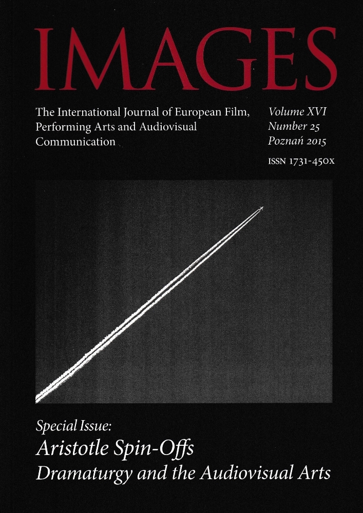 Okładka czasopisma Images. The International Journal of European Film, Performing Arts and Audiovisual Communication, tom 16, nr 25, rok 2015, tytuł Aristotle Spin-Offs. Dramaturgy and the Audiovisual Arts
