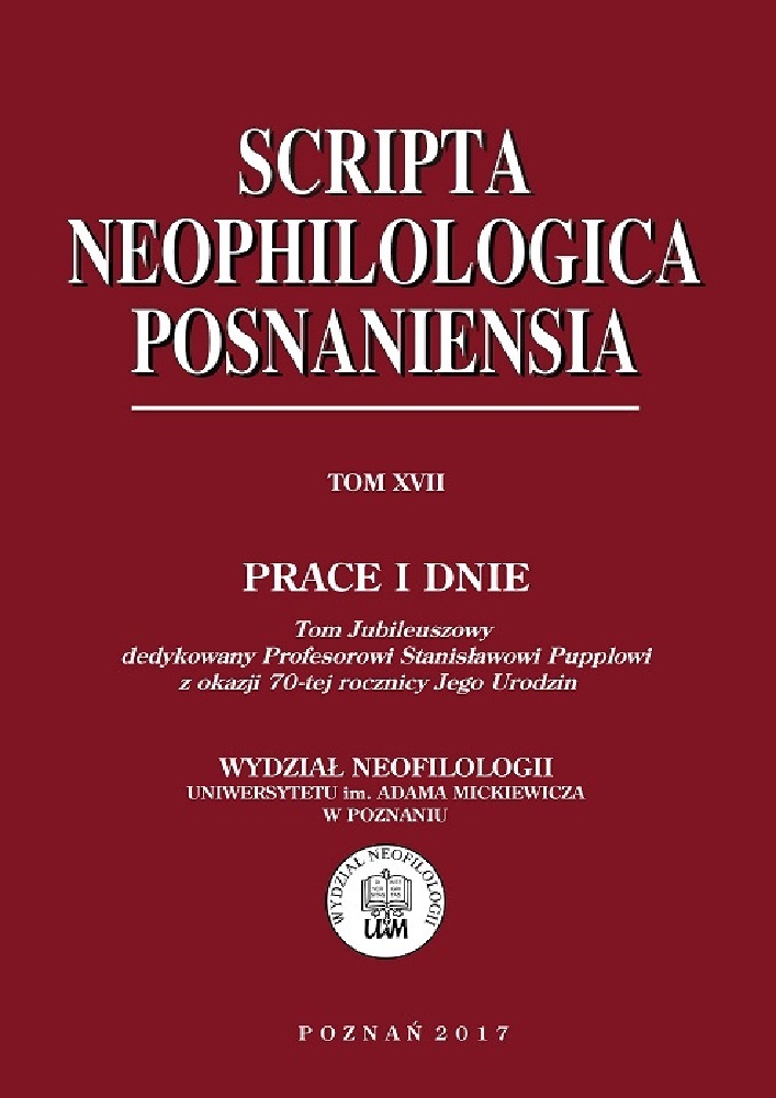 Okładka czasopisma Scripta Neophilologica Posnaniensia, nr 17, rok 2017, tytuł Prace i dnie