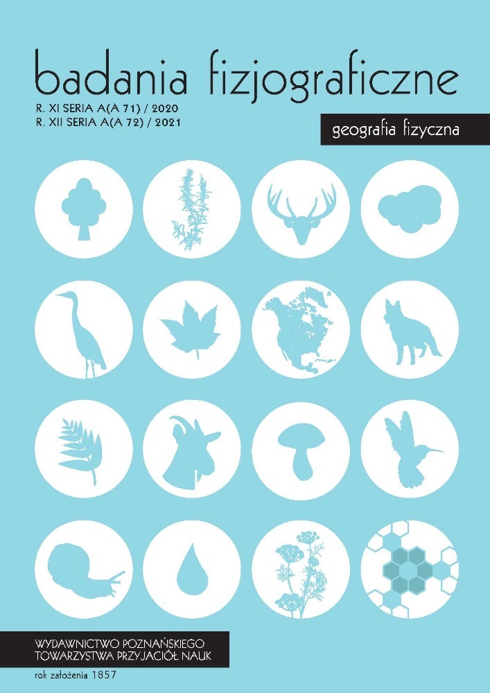 Okładka czasopisma Badania Fizjograficzne Seria A - Geografia Fizyczna, tom 12, nr A 72, rok 2021
