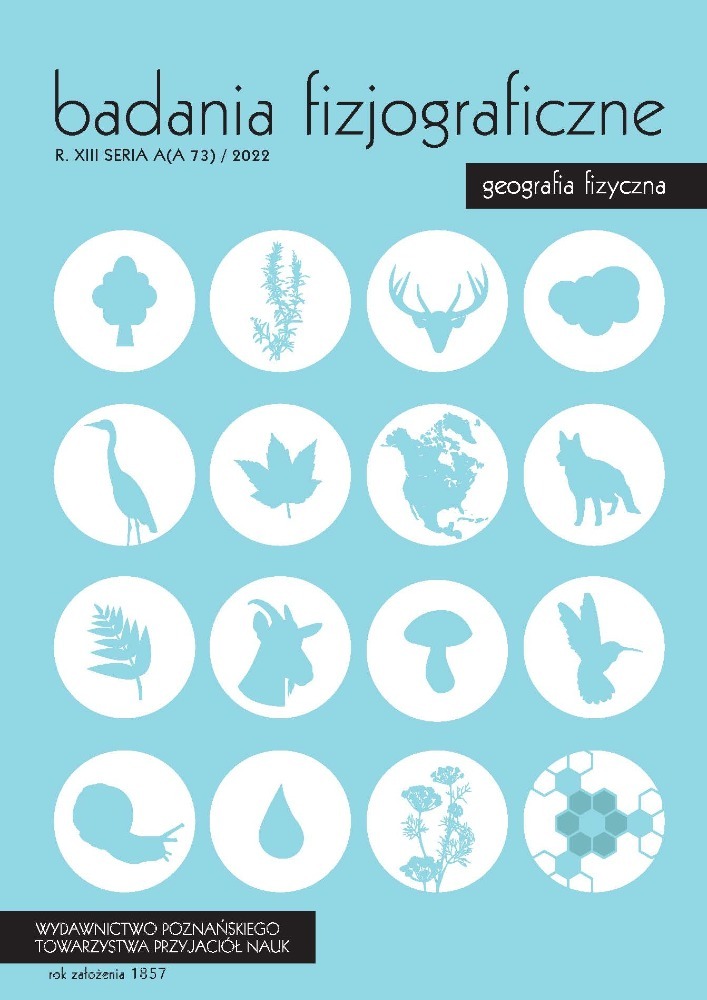Okładka czasopisma Badania Fizjograficzne Seria A - Geografia Fizyczna, tom 13, nr A 73, rok 2022