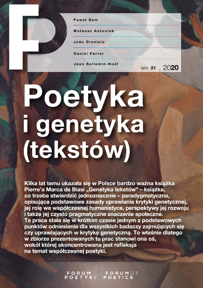 Okładka czasopisma Forum Poetyki, nr 21, rok 2020, tytuł lato 2020