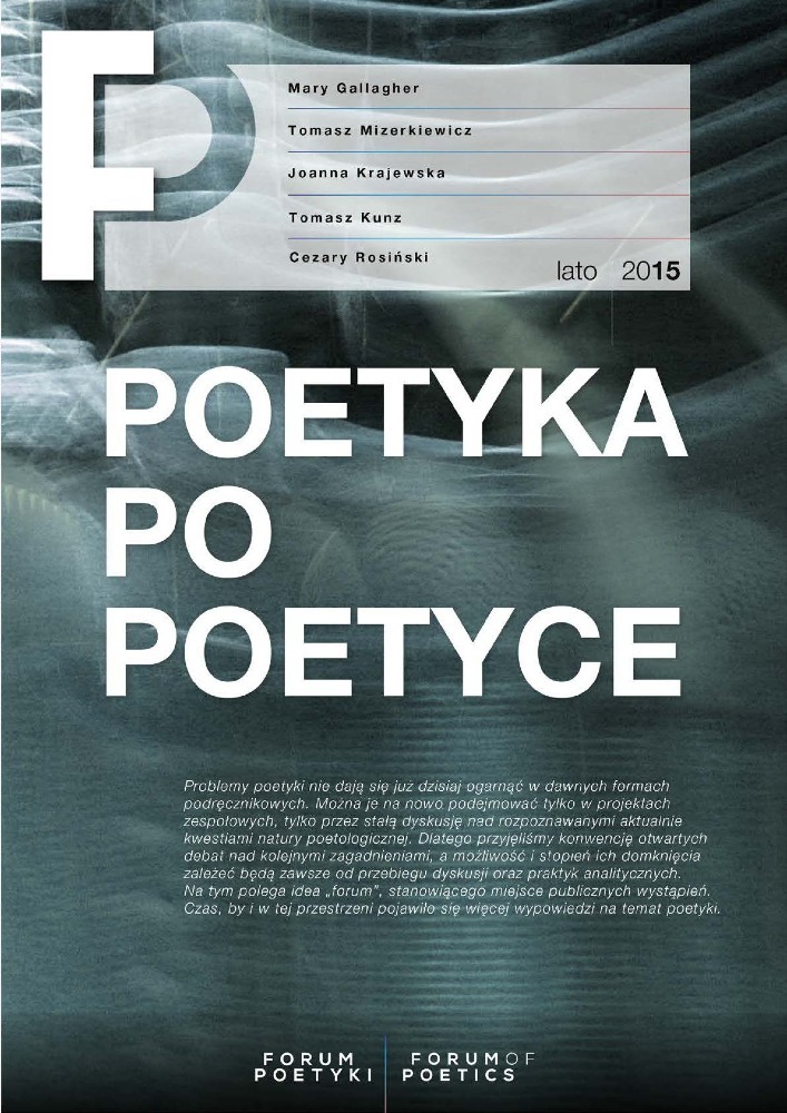 Okładka czasopisma Forum Poetyki, nr 1, rok 2015, tytuł lato 2015