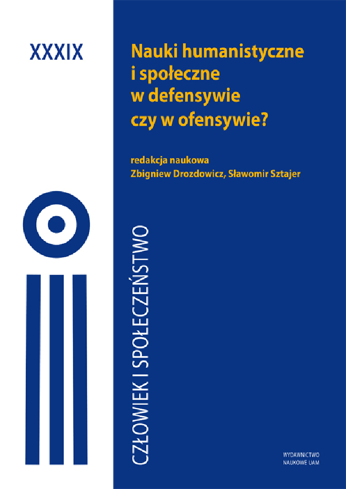 Okładka czasopisma Człowiek i Społeczeństwo, tom 39, rok 2015, tytuł Nauki humanistyczne i społeczne w defensywie czy w ofensywie?
