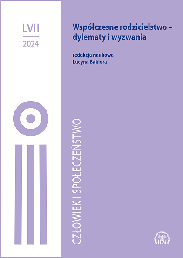Okładka czasopisma Człowiek i Społeczeństwo, tom 57, rok 2024, tytuł Współczesne rodzicielstwo – dylematy i wyzwania